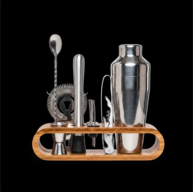 kit-cocktail-complet-wood-steel-10-accessoires-support-bambou-finition-silver-1