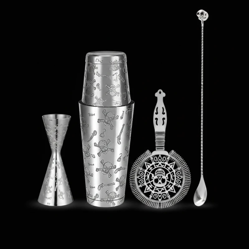 Kit Cocktail Skull Edition - Shaker Boston, Jigger, Passoire et Cuillère en Inox – Image 2